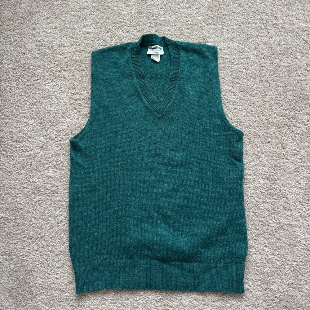 Vintage The Sweater Store Green Shetland Wool V-Neck Sweater Vest Mens Large